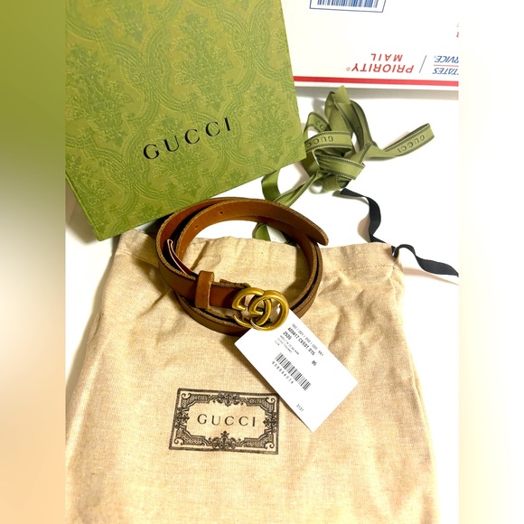 New Gucci thin belt 2cm brown size 85 - Picture 1 of 5